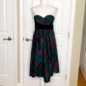 Kay Unger strapless silk dress plaid velvet size 2